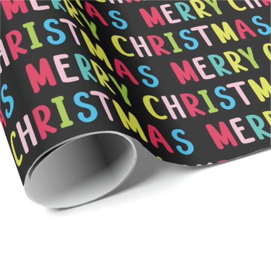 Vet Zwart Vrolijk Kerstfeest Multicolor Tekstontwe Cadeaupapier (Rol Hoek)