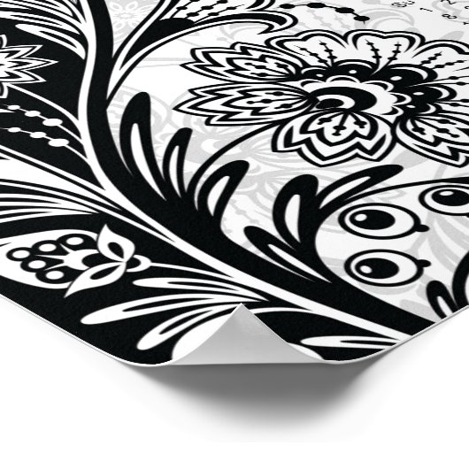 Vet Zwart Wit Bloemen 2024 Kalender Poster (Hoek)