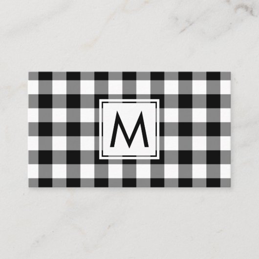 Vet Zwart Wit Buffel Plaid Patroon Monogram Visitekaartje (Voorkant)