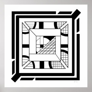 Vet zwart wit geometrische Abstracte lijnkunst Poster