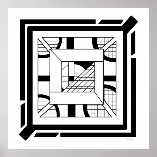 Vet zwart wit geometrische Abstracte lijnkunst Poster (Voorkant)