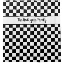 Vet Zwart Wit Geruit Patroon Aangepaste naam Douchegordijn