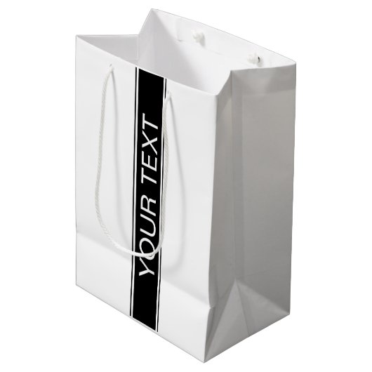 Vet zwart-wit gestreept bewerkbare tekst medium cadeauzakje (Voorkant Gekanteld)
