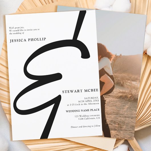 Vet zwart wit kalligrafie foto bruiloft kaart