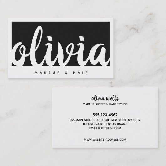 Vet Zwart Wit Kalligrafie Script Visitekaartje (Voorkant / Achterkant)