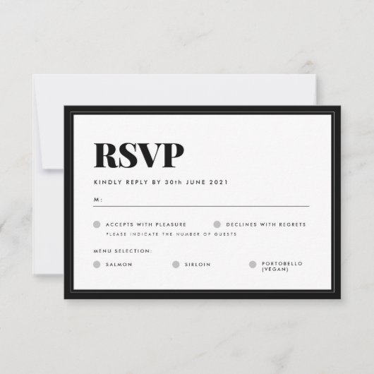 Vet Zwart Wit Minimalistische Typografie Bruiloft RSVP Kaartje (Voorkant)