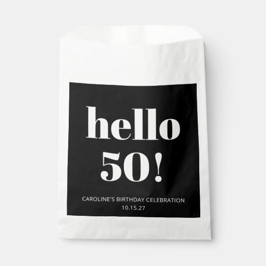 Vet Zwart Wit Modern Chic 50ste Verjaardagsfeest Bedankzakje (Voorkant)