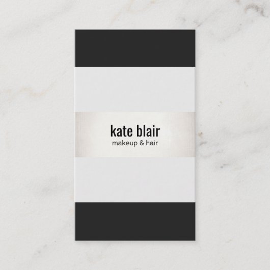 Vet zwart, wit, modern, FAUX, zilver gestreept Visitekaartje (Voorkant)