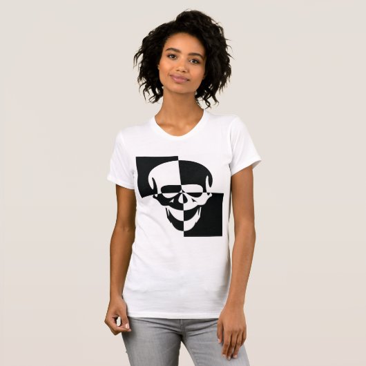 Vet Zwart-wit Optische Illusie Schedel Design T-shirt (Voorkant volledig)