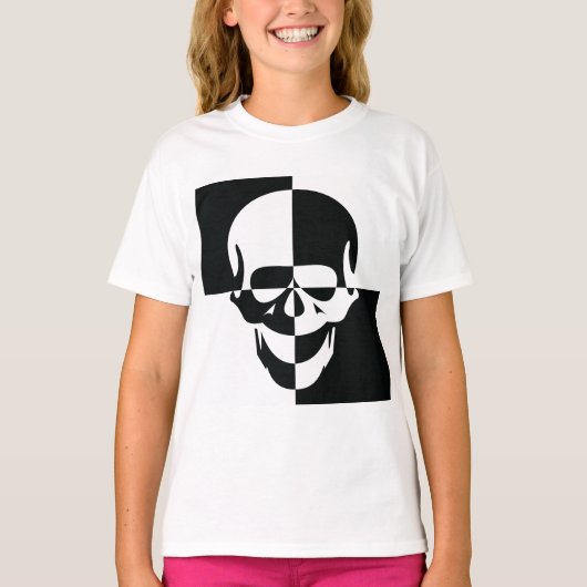 Vet Zwart-wit Optische Illusie Schedel Design T-shirt (Voorkant)