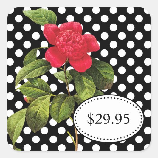 Vet Zwart-wit Polka Dots Camellia Prijs Label (Voorkant)