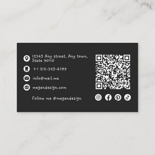 Vet Zwart-wit QR Code 5 Letter Naam Limiet Visitekaartje (Achterkant)