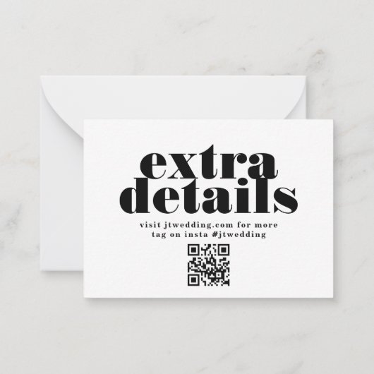 Vet Zwart Wit QR CODE RSVP Bruiloft Website Notitiekaartje (Achterkant)