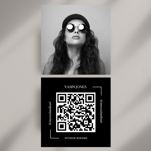 Vet Zwart-Wit QR Code Social Foto Vierkante Visitekaartje