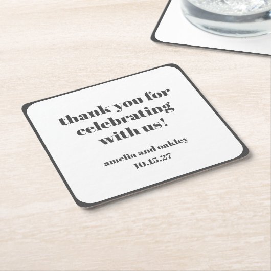 Vet Zwart Wit Retro Aangepaste Bruiloft Dank u Kartonnen Onderzetters (Schuin)