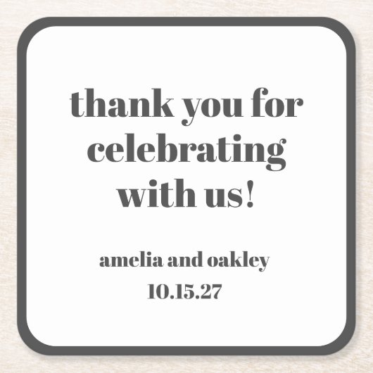 Vet Zwart Wit Retro Aangepaste Bruiloft Dank u Kartonnen Onderzetters (Voorkant)