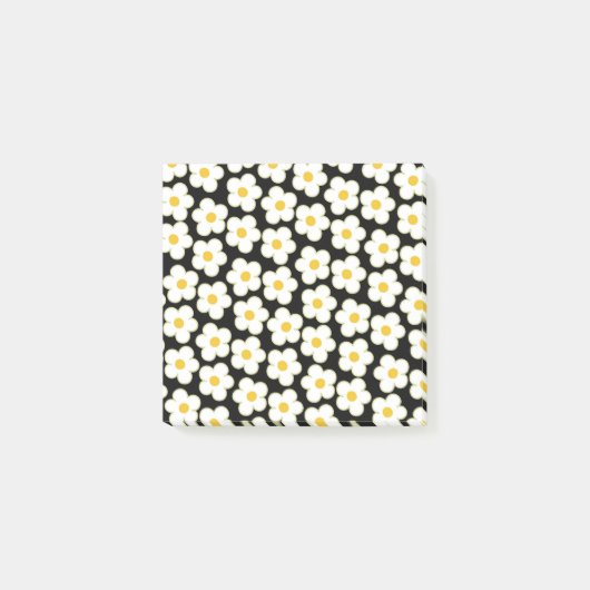 Vet Zwart & Wit Retro Bloem Patronen Lente Post-it® Notes (Voorkant)