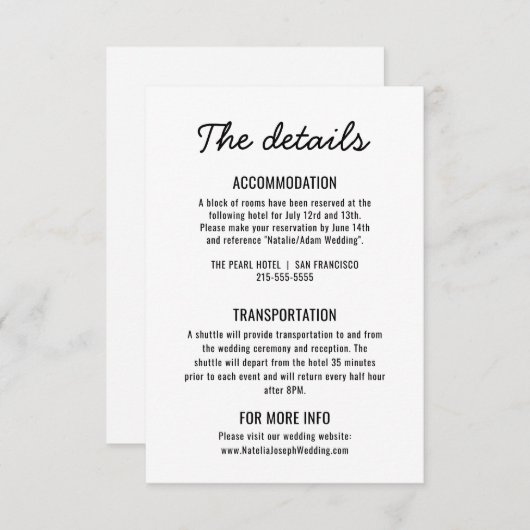 Vet Zwart & Wit Retro Moderne Bruiloft Details Informatiekaartje (Voorkant / Achterkant)