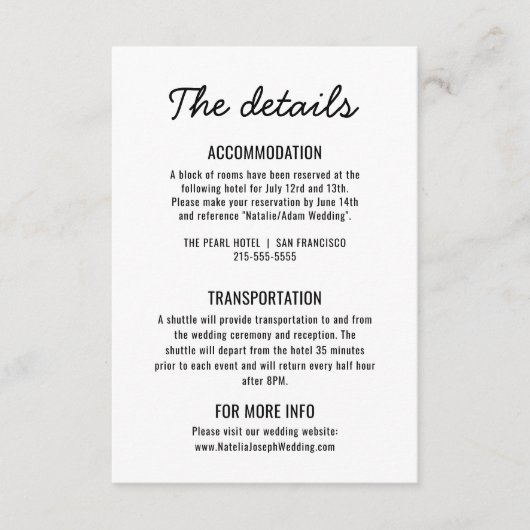 Vet Zwart & Wit Retro Moderne Bruiloft Details Informatiekaartje (Voorkant)