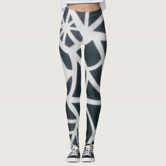Vet zwart-wit Spider Web geometrisch patroon. Leggings (Voorkant)