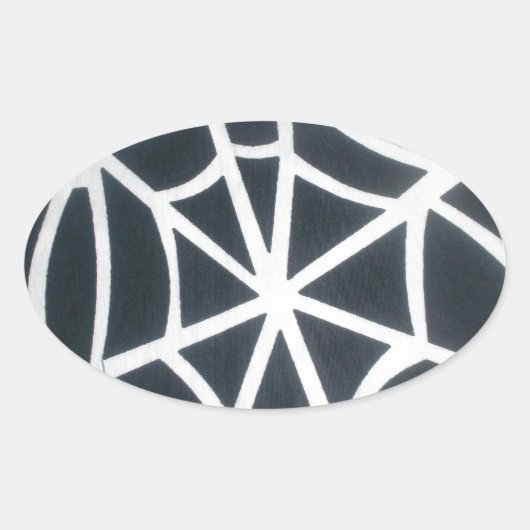 Vet Zwart & Wit Spider Web geometrisch patroon Ovale Sticker (Voorkant)