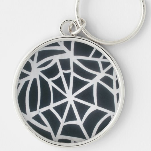 Vet Zwart & Wit Spider Web geometrisch patroon Sleutelhanger (Voorkant)