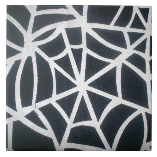 Vet Zwart & Wit Spider Web geometrisch patroon Tegeltje (Voorkant)