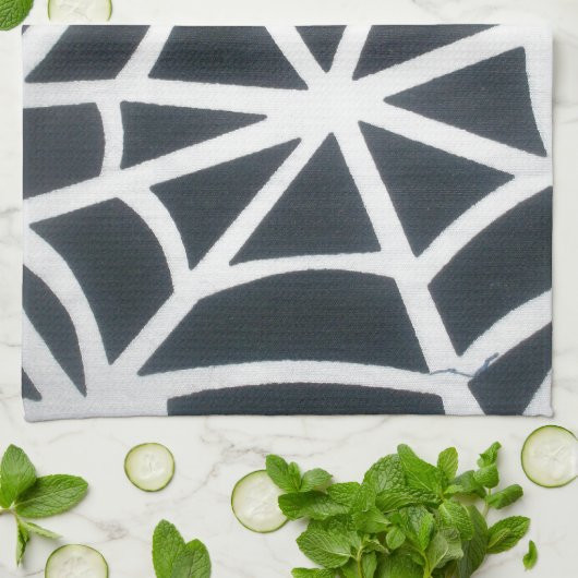 Vet Zwart & Wit Spider Web geometrisch patroon Theedoek (Gevouwen)