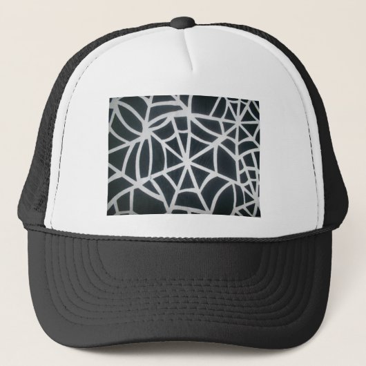Vet Zwart & Wit Spider Web geometrisch patroon Trucker Pet (Voorkant)