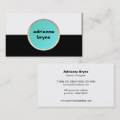 Vet Zwart-wit Turquoise Circle Designer Visitekaartje (Voorkant / Achterkant)