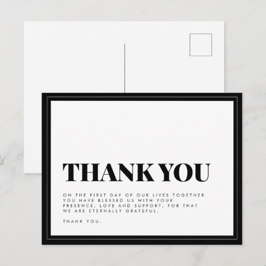 Vet Zwart Wit Typografie Bruiloft Bedankt Post Briefkaart (Voorkant / Achterkant)