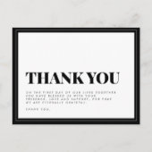 Vet Zwart Wit Typografie Bruiloft Bedankt Post Briefkaart (Voorkant)