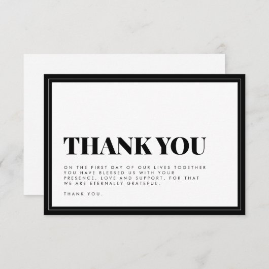 Vet Zwart Wit Typografie Bruiloft Dank u Auto Bedankkaart (Voorkant / Achterkant)