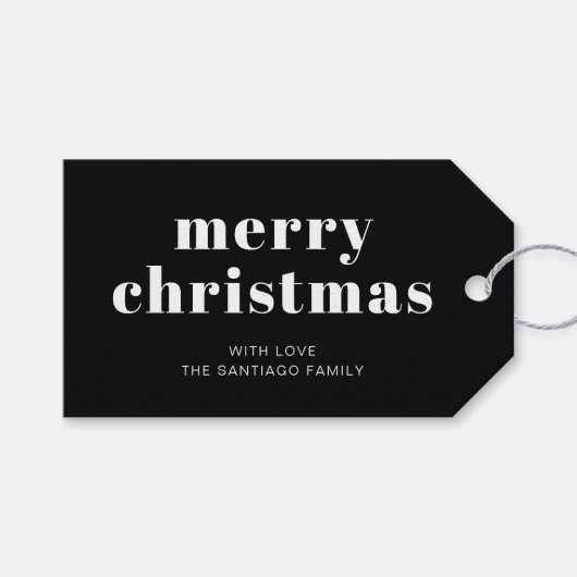 Vet Zwart Wit Vrolijk Kerstfeest Cadeaulabel (Voorkant (Horizontaal))