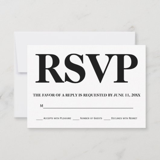 Vet zwart, witte typografie strepen bruiloft RSVP (Voorkant)