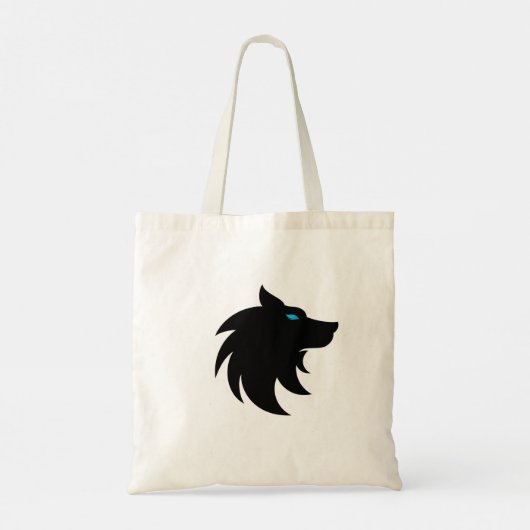 Vet Zwart Wolf Design met Blauwe Ogen, Stijlvol Tote Bag (Achterkant)
