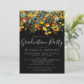 Vet Zwart Zomer Bloemen Graduation Party Kaart (Staand voorkant)