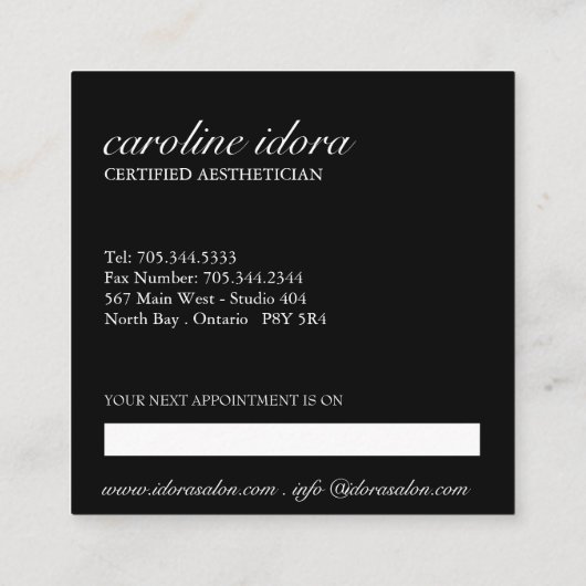 Vet zwarte hete stenen en bladeren, spa en massage afsprakenkaartje (Achterkant)