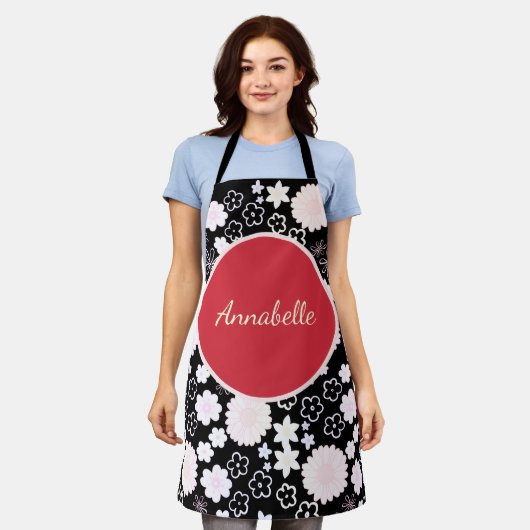 Vet zwarte rode bloemen - Floral Pattern genaamd Schort (Gedragen)