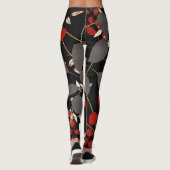 Vet zwarte rode grijze botanische houtbladeren leggings (Achterkant)