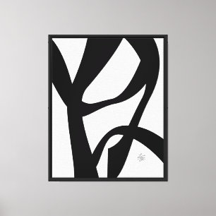 Vet zwarte verstrengelde lijnen abstract op wit canvas afdruk