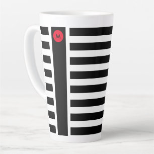 Vet zwarte witte strepen met klein rood monogram latte mok