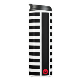 Vet zwarte witte strepen met klein rood monogram thermosbeker