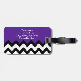 Vet zwarte witte zigzag Stripes en aubergineViolet Bagagelabel