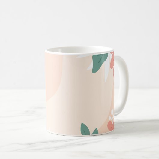 Vetbladige afbeelding in tinten groen en sinaasapp koffiemok (Voorkant rechts)