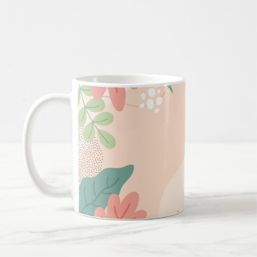 Vetbladige afbeelding in tinten groen en sinaasapp koffiemok (Links)