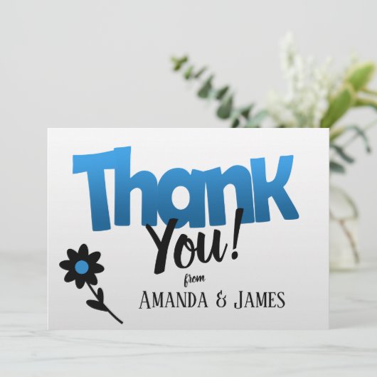 Vetblauwe Logo met Clipart Flower - Hartelijk dank Save The Date (Staand voorkant)