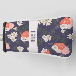 Vetbloemige doodles in perzikroze en blauw van de golfheadcover