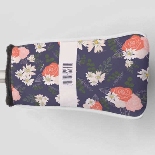 Vetbloemige doodles in perzikroze en blauw van de  golfheadcover (Voorkant)