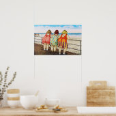 vetbodemmeisjes bij strand poster (Keuken)
